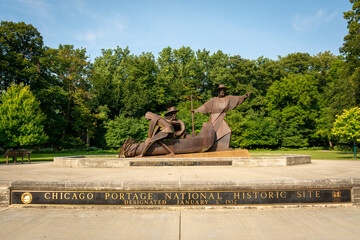 Lyons, Illinois, USA - Sep 15th 2022 - The historic site of the Chicago Portage and the birth of...