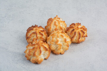Some of round fresh delicious cookies on white background