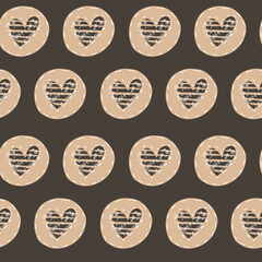 Cute cookies in the form of a heart doodle. Brown pattern for paper, baby, scrapbook, wedding, valentine's day.