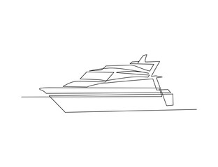 Continuous one line drawing of Yacht. Boat line art drawing vector illustration.