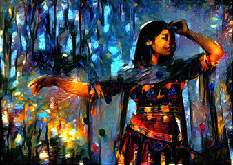 Fototapeta na wymiar A indian dancing girl in traditional attire