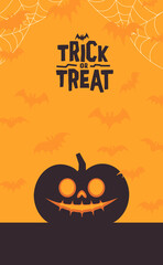 Halloween vertical banner with copy space. Carved Pumpkins Jack O Lantern design. Cute spooky design with fun elements.