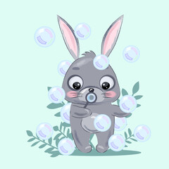 Illustration with cute cartoon rabbit. Element for print, postcard and poster. Vector illustration.
