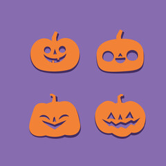 Set of Halloween carved pumpkins. Flat style, vector cute spooky design.