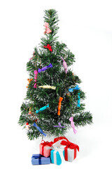 Christmas tree decorated with candy, white background