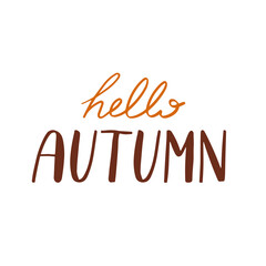 Hello autumn lettering on white background. Vector illustration