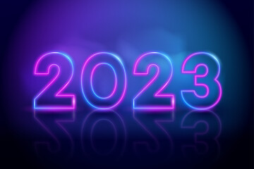 Purple vector neon tube numbers 2023. New year neon color numbers