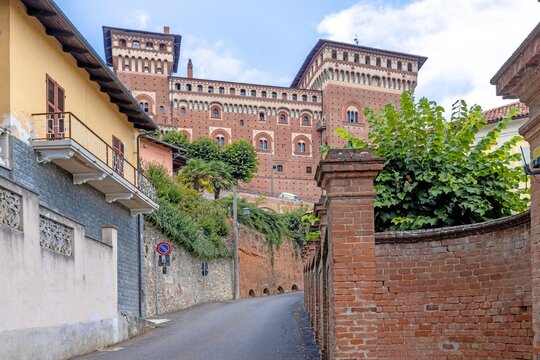 View of Castello Cereseto in Piedmont in the evening
