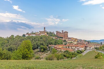 Fototapeta na wymiar View of Castello Cereseto in Piedmont in the evening
