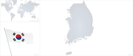 South Korea  map and flag. vector