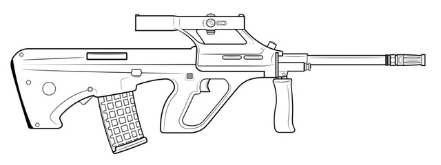 Vector illustration od the Steyr AUG bullpup automatic rifle.