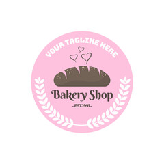 Bakery logo design with flat style of bakery chef hat and wheat circle and pink color illustration