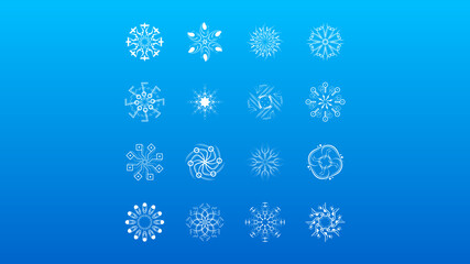 Set White Colleciton Line Snowflake Winter Decoration Elements Vector Design Style