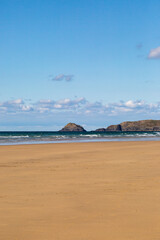 Looking out over the vast sandy beach at Perranporth on the Cornish coast
