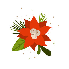 Hand drawn vector abstract graphic Merry Christmas and Happy new year clipart illustrations greeting card with flowers and leaves.Merry Christmas cute floral card design background.Winter holiday art.