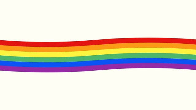 Animation or motion graphics Cartoon drawn hands of men and women stretching the big LGBTQ flag on a white background