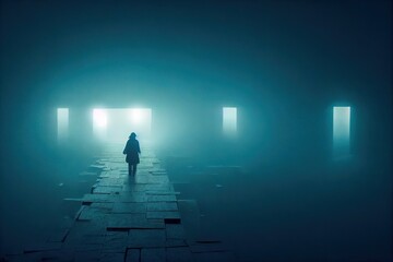 Woman alone in gloomy atmosphere