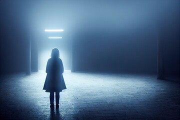 Obraz na płótnie Canvas Woman alone in gloomy atmosphere