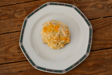 Aerial View of Cheddar Rosemary Biscuit on Plate