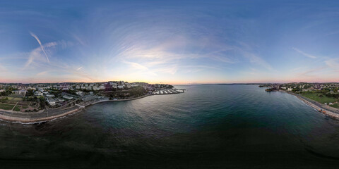 A 360 degree view of the resort of Torquay at sunrise in Devon, UK