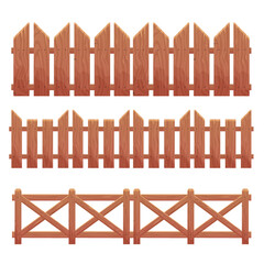 Fototapeta premium Vector illustration repeating wooden fences, Cartoon Color Wooden Fence Seamless Pattern Background Different Types Protection Concept Flat Design Style Barrier for Garden,