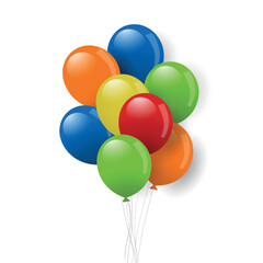Realistic multicolored bunch of flying glossy balloons isolated on white background. Party and celebrations concept. Vector stock