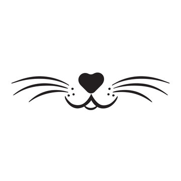 Doodle cat mustache icon isolated on white