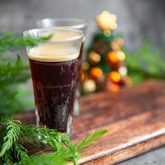 christmas hot sweet drink coffee cocoa cocktail, New Year sweet holiday meal food snack on the table copy space food background