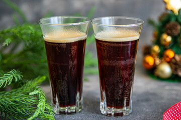 christmas hot sweet drink coffee cocoa cocktail, New Year sweet holiday meal food snack on the table copy space food background