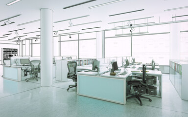 Modernes Großraumbüro in Planung- 3D Visualisierung