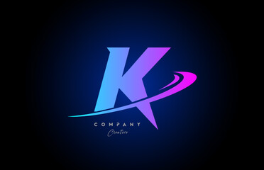 K pink blue alphabet letter logo icon design with swoosh. Creative template for company and business