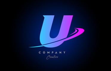U pink blue alphabet letter logo icon design with swoosh. Creative template for company and business