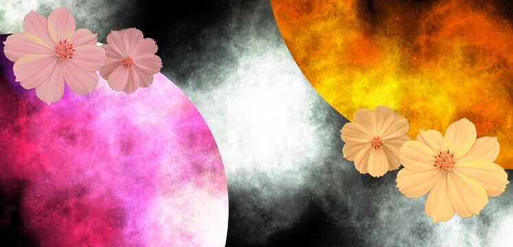Cute Two Galaxies With Cute Flowers Art Background