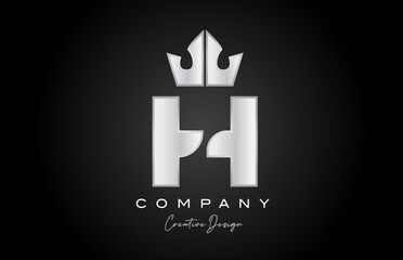 silver grey H alphabet letter logo icon design. Creative crown king template for company and business
