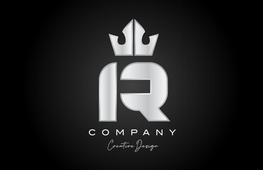 silver grey R alphabet letter logo icon design. Creative crown king template for company and business