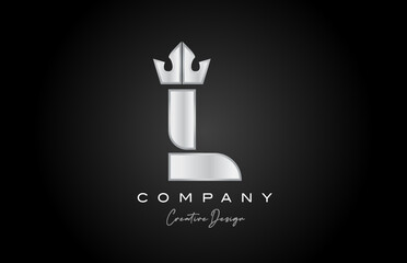 silver grey L alphabet letter logo icon design. Creative crown king template for company and business
