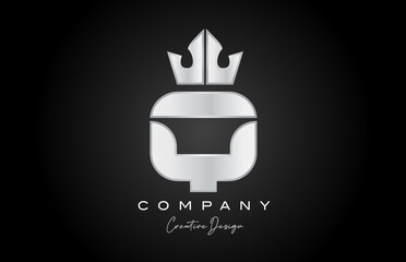 silver grey Q alphabet letter logo icon design. Creative crown king template for company and business