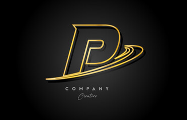 gold P alphabet letter logo icon design with golden swoosh. Creative template for company and business