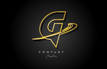 gold G alphabet letter logo icon design with golden swoosh. Creative template for company and business
