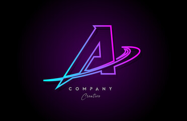 blue and pink alphabet A letter logo icon design with swoosh. Creative template for company and business