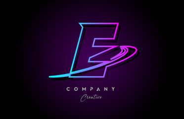 blue and pink alphabet E letter logo icon design with swoosh. Creative template for company and business