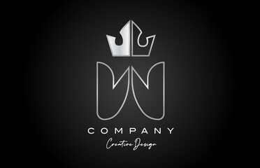 W metal alphabet letter logo icon design. Silver grey creative crown king template for business and company