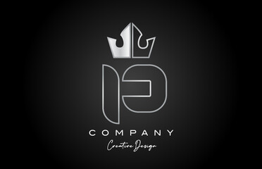 P metal alphabet letter logo icon design. Silver grey creative crown king template for business and company