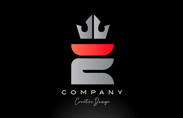 orange E alphabet letter logo icon design with king crown. Creative template for company