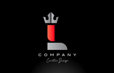 orange L alphabet letter logo icon design with king crown. Creative template for company