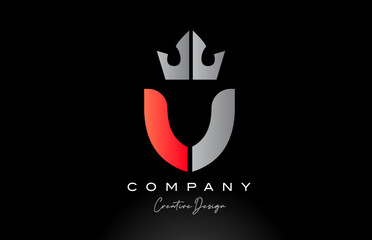 orange V alphabet letter logo icon design with king crown. Creative template for company