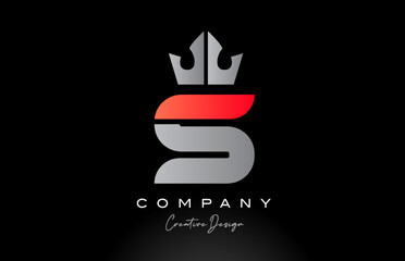 orange S alphabet letter logo icon design with king crown. Creative template for company