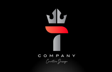 orange T alphabet letter logo icon design with king crown. Creative template for company