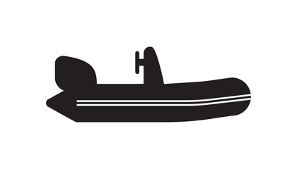 Zodiac boat, inflatable vector icon, black on white background - obrazy, fototapety, plakaty