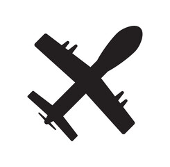 Unmanned aerial vehicle, war drone vector icon, black design on white background